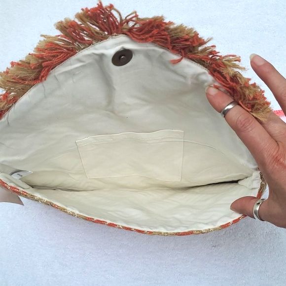 LOFT Evening Handbag Bohemian Fringe Woven Envelope Clutch Beach Mini Bag Boho - Picture 10 of 16